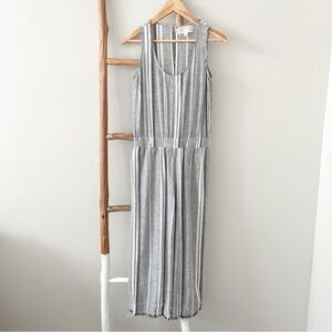 [cloth & stone] linen blend striped wide leg sleeveless jumpsuit gray XS